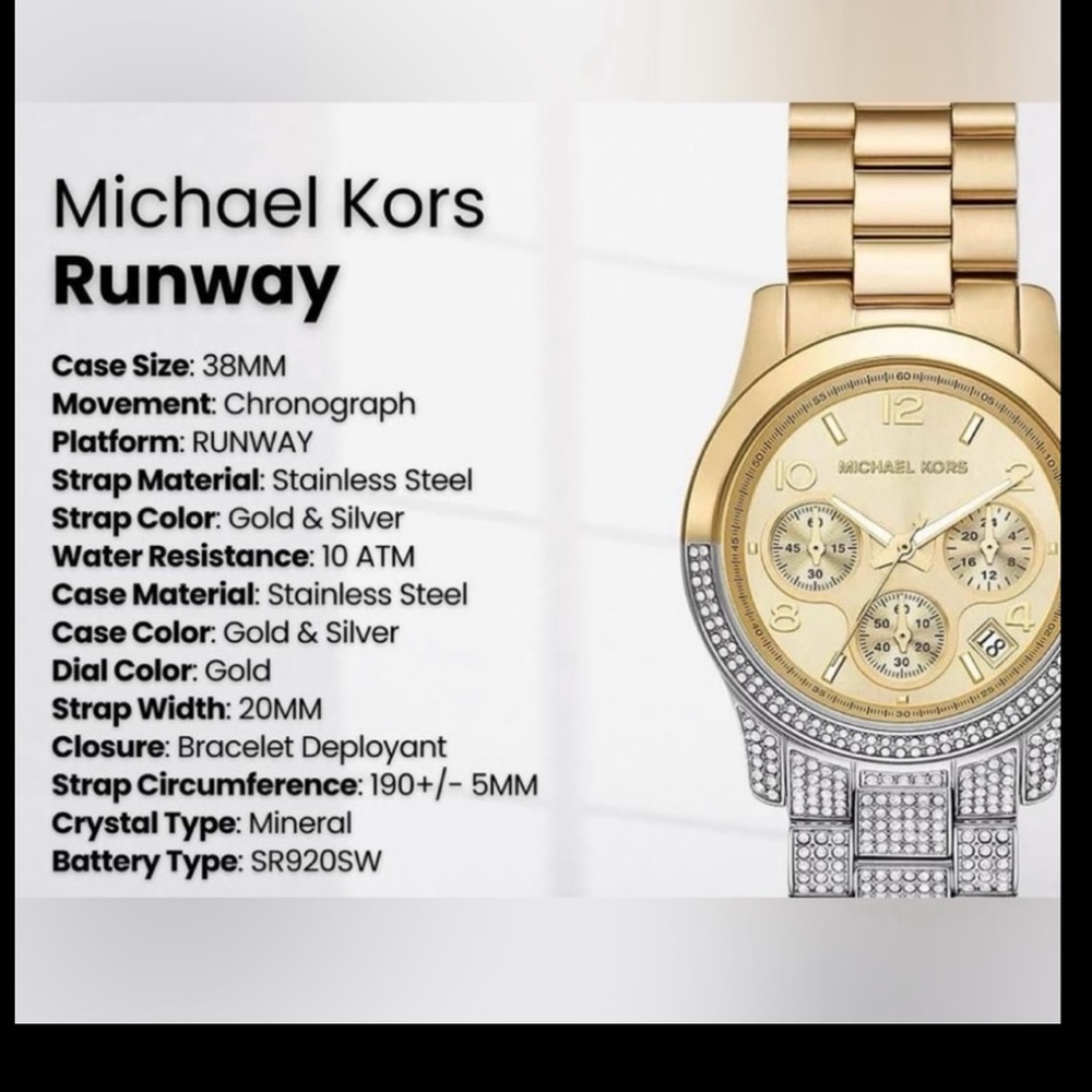 BRAND NEW MICHAEL KORS TWO TONE PAVE RUNWAY WATCH - Picture 5 of 6